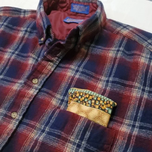 PENDLETON Mens Sz XL Plaid Wool Long Sleeve Button Down Shirt Blue Red Washable - Picture 6 of 9